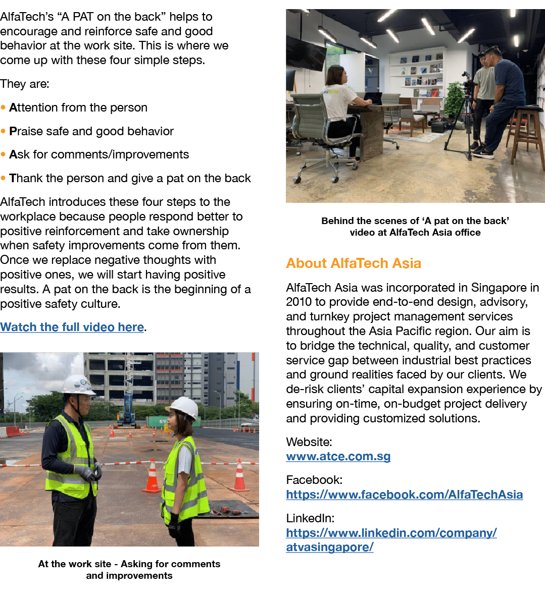 AlfaTech’s “A PAT on the back” helps to encourage and reinforce safe and good behavior at the work site. This is wher...