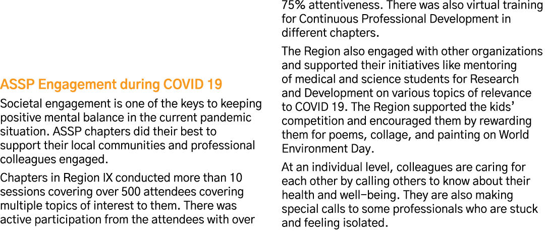   ASSP Engagement during COVID 19 Societal engagement is one of the keys to keeping positive mental balance in the cu   