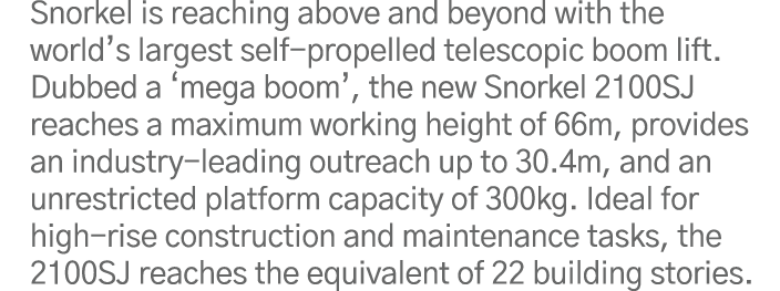 Snorkel is reaching above and beyond with the world s largest self-propelled telescopic boom lift  Dubbed a  mega boo   