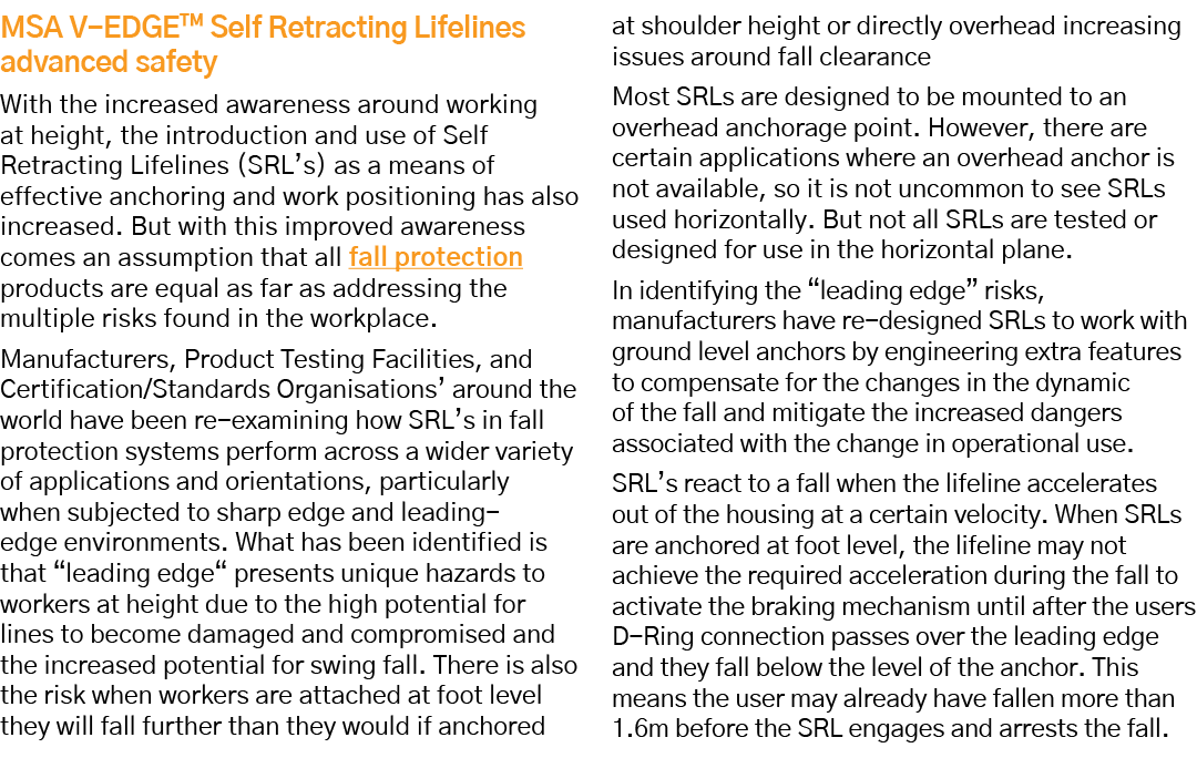 MSA V-EDGE  Self Retracting Lifelines advanced safety With the increased awareness around working at height, the intr   