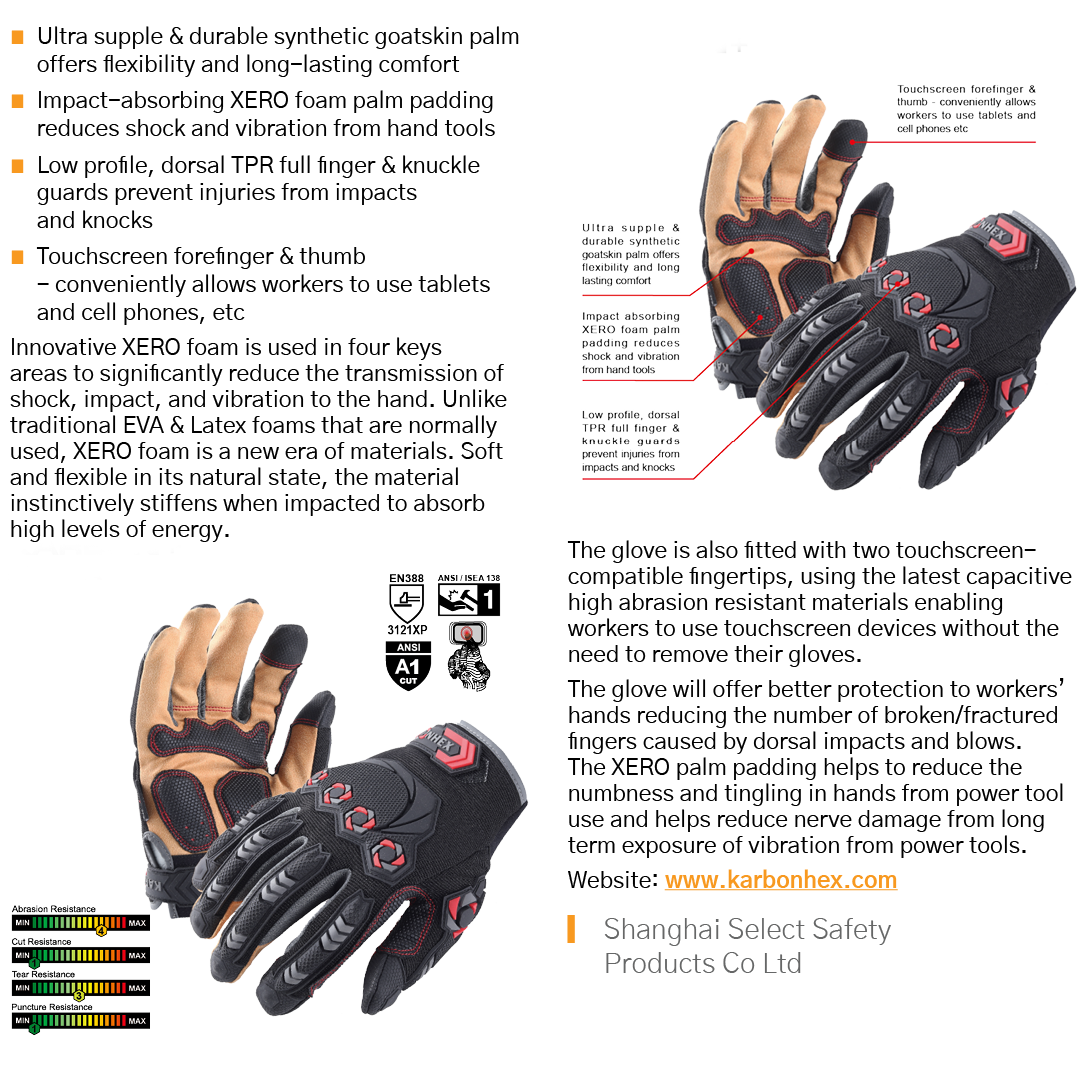 Ultra supple & durable synthetic goatskin palm offers flexibility and long-lasting comfort Impact-absorbing XERO foam   
