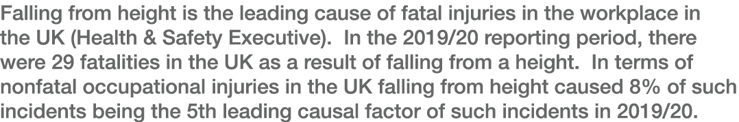 Falling from height is the leading cause of fatal injuries in the workplace in the UK (Health & Safety Executive)  In   