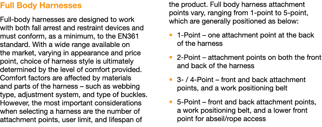 Full Body Harnesses Full-body harnesses are designed to work with both fall arrest and restraint devices and must con   