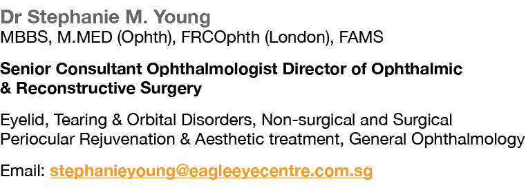 Dr Stephanie M  Young MBBS, M MED (Ophth), FRCOphth (London), FAMS Senior Consultant Ophthalmologist Director of Opht   