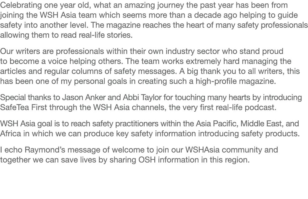 Celebrating one year old, what an amazing journey the past year has been from joining the WSH Asia team which seems m   
