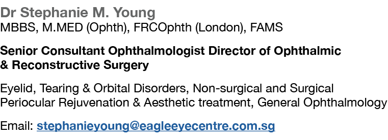 Dr Stephanie M  Young MBBS, M MED (Ophth), FRCOphth (London), FAMS Senior Consultant Ophthalmologist Director of Opht   