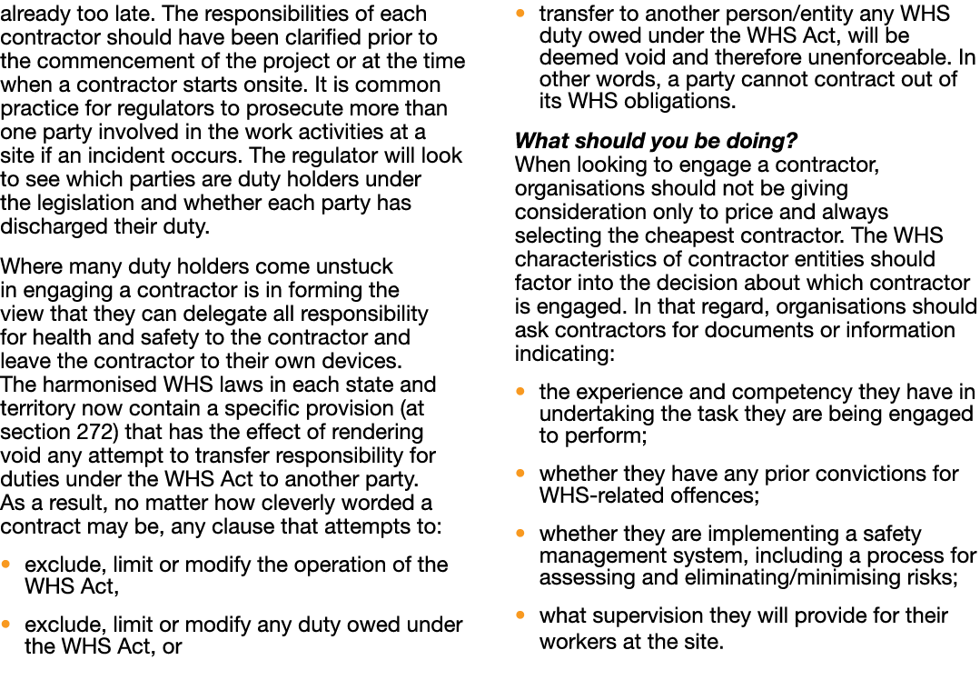 already too late  The responsibilities of each contractor should have been clarified prior to the commencement of the   