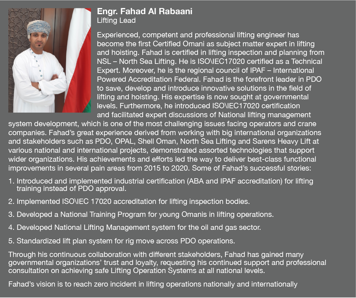  Engr  Fahad Al Rabaani Lifting Lead Experienced, competent and professional lifting engineer has become the first Ce   