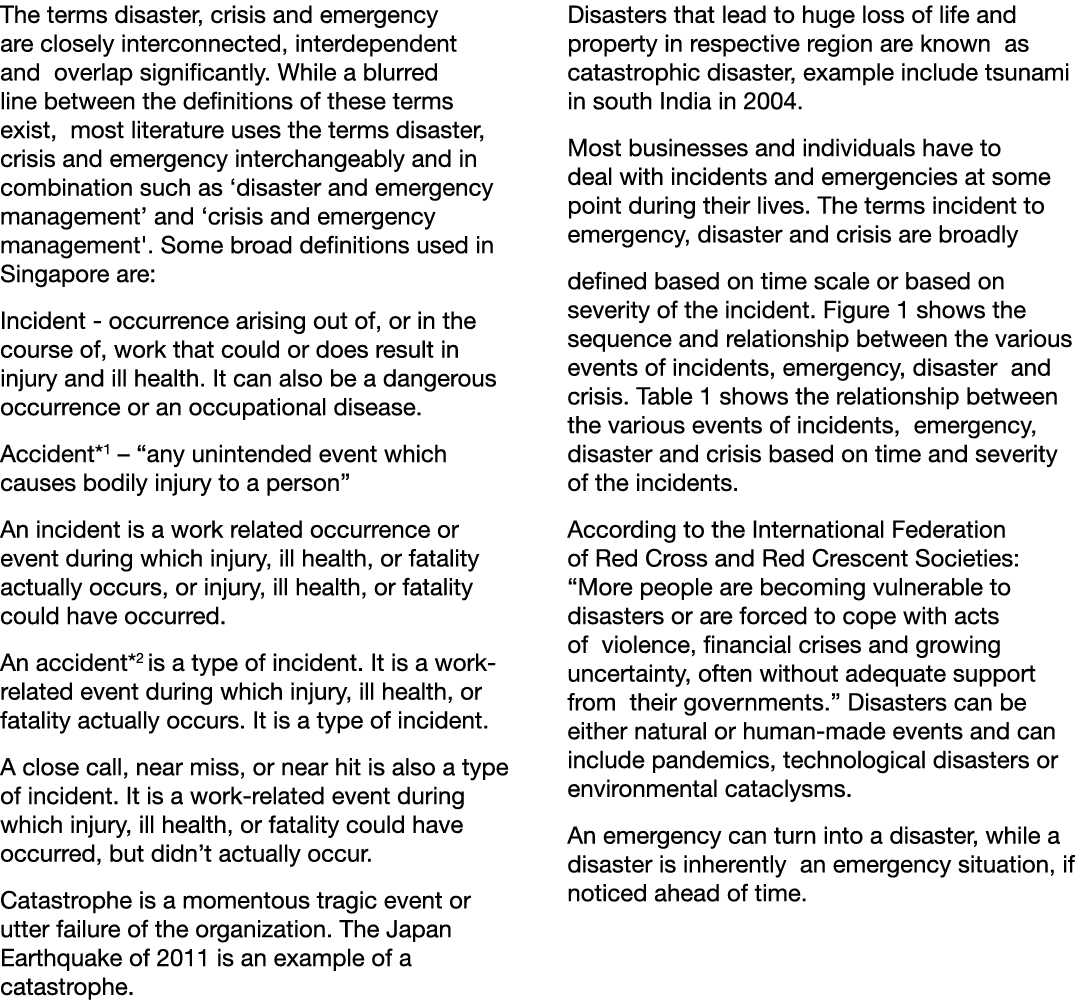 The terms disaster, crisis and emergency are closely interconnected, interdependent and overlap significantly  While    