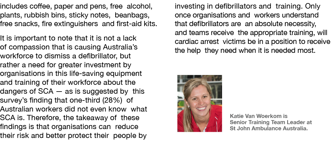 includes coffee, paper and pens, free alcohol, plants, rubbish bins, sticky notes, beanbags, free snacks, fire exting   