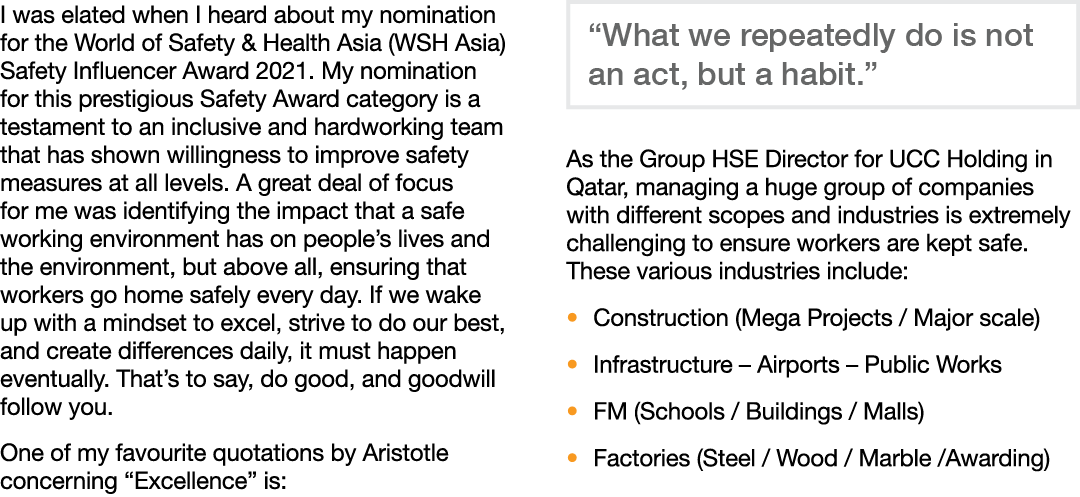 I was elated when I heard about my nomination for the World of Safety & Health Asia (WSH Asia) Safety Influencer Awar   