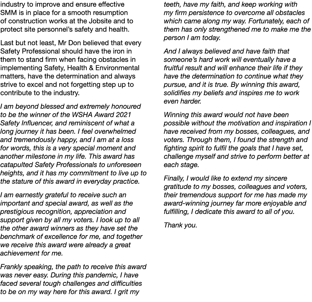 industry to improve and ensure effective SMM is in place for a smooth resumption of construction works at the Jobsite   
