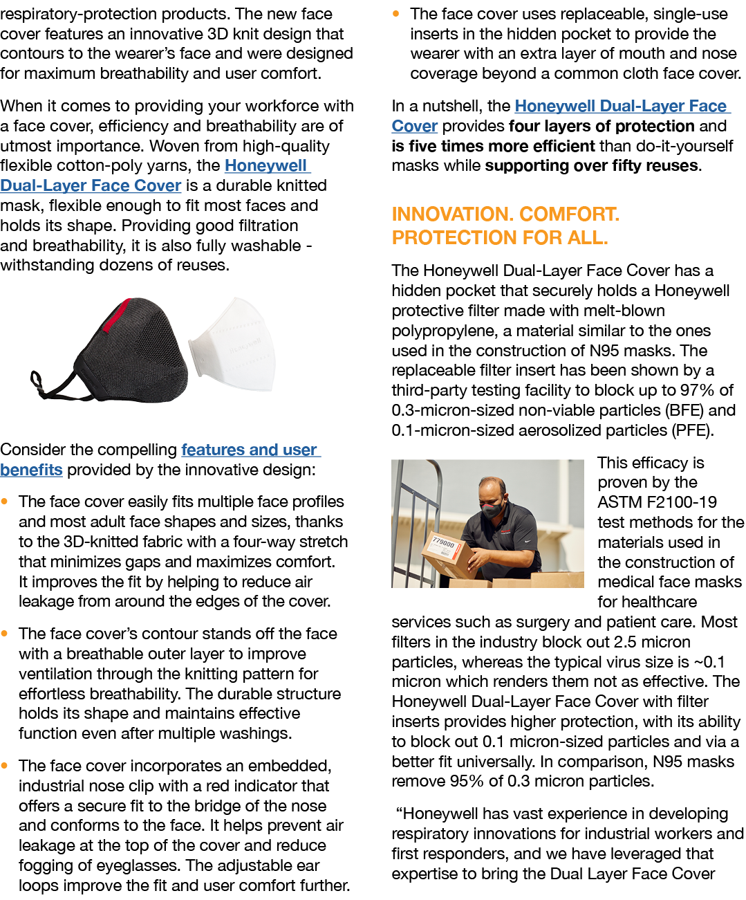 respiratory-protection products  The new face cover features an innovative 3D knit design that contours to the wearer   