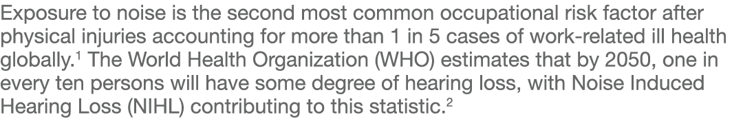 Exposure to noise is the second most common occupational risk factor after physical injuries accounting for more than   