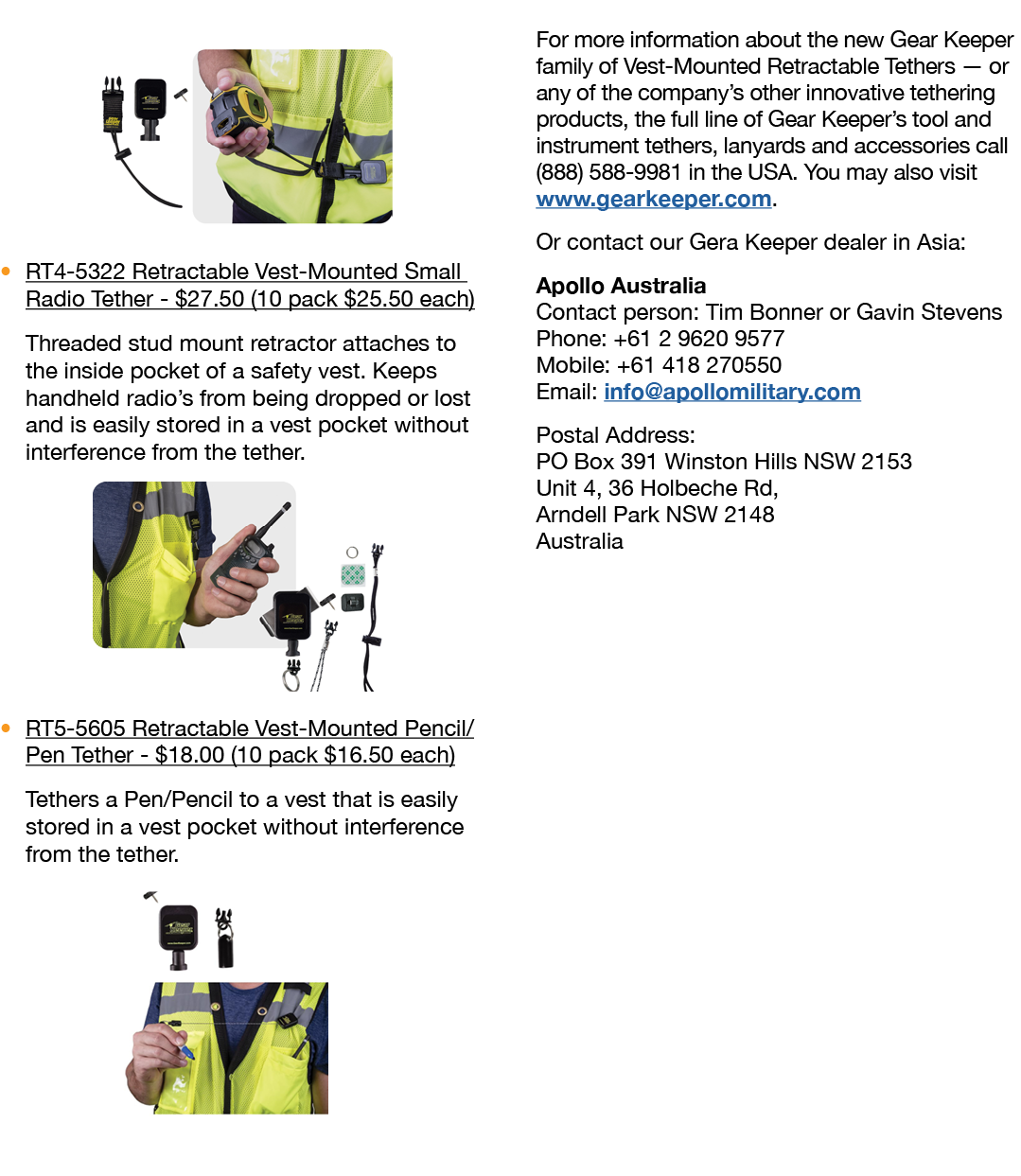    RT4-5322 Retractable Vest-Mounted Small Radio Tether -  27 50 (10 pack  25 50 each) Threaded stud mount retractor    