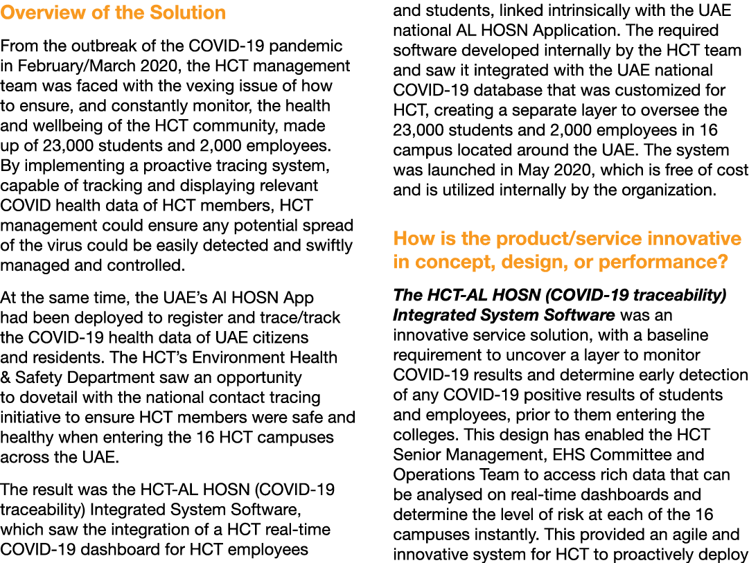 Overview of the Solution From the outbreak of the COVID-19 pandemic in February March 2020, the HCT management team w   