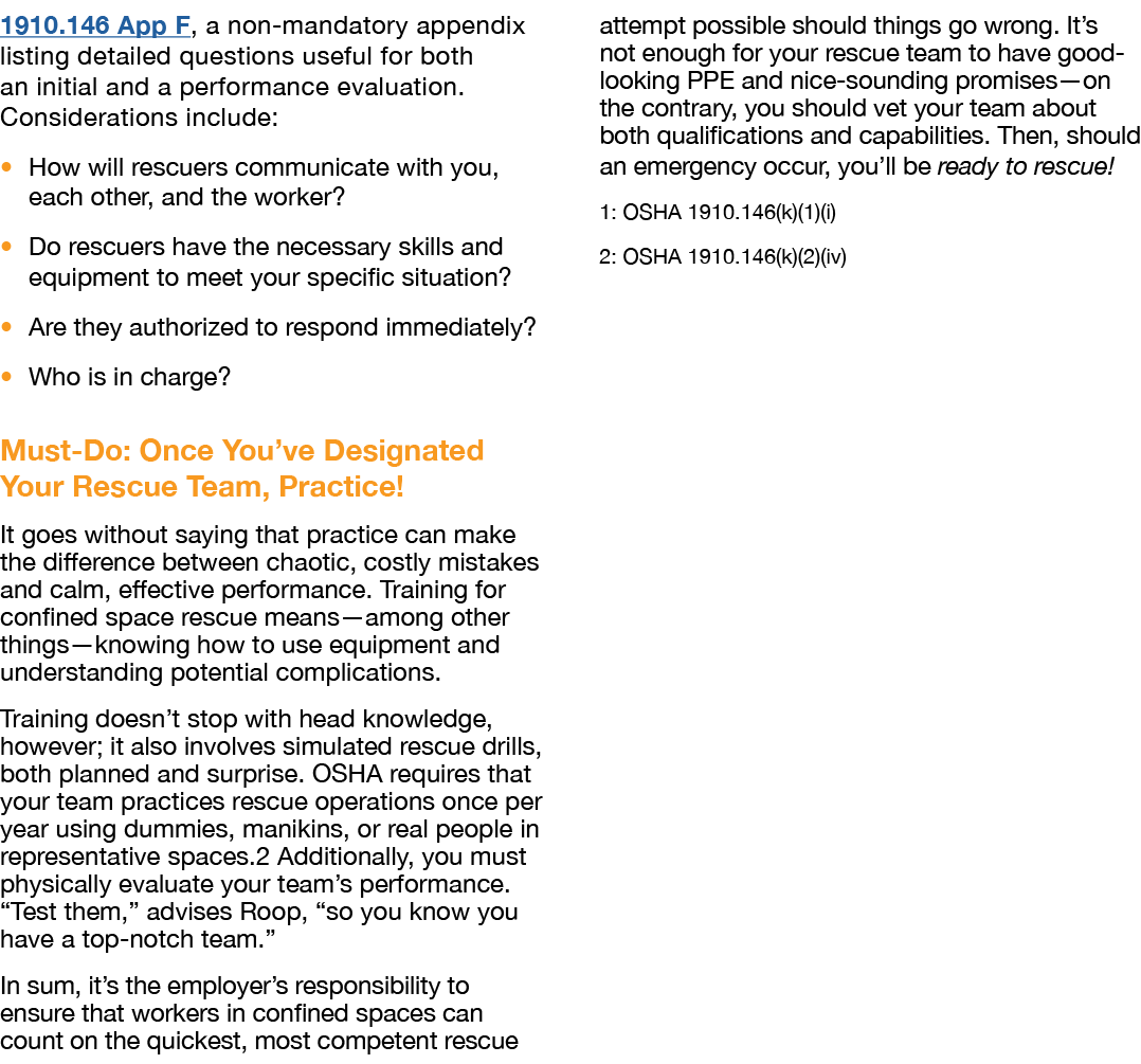 1910 146 App F, a non-mandatory appendix listing detailed questions useful for both an initial and a performance eval   