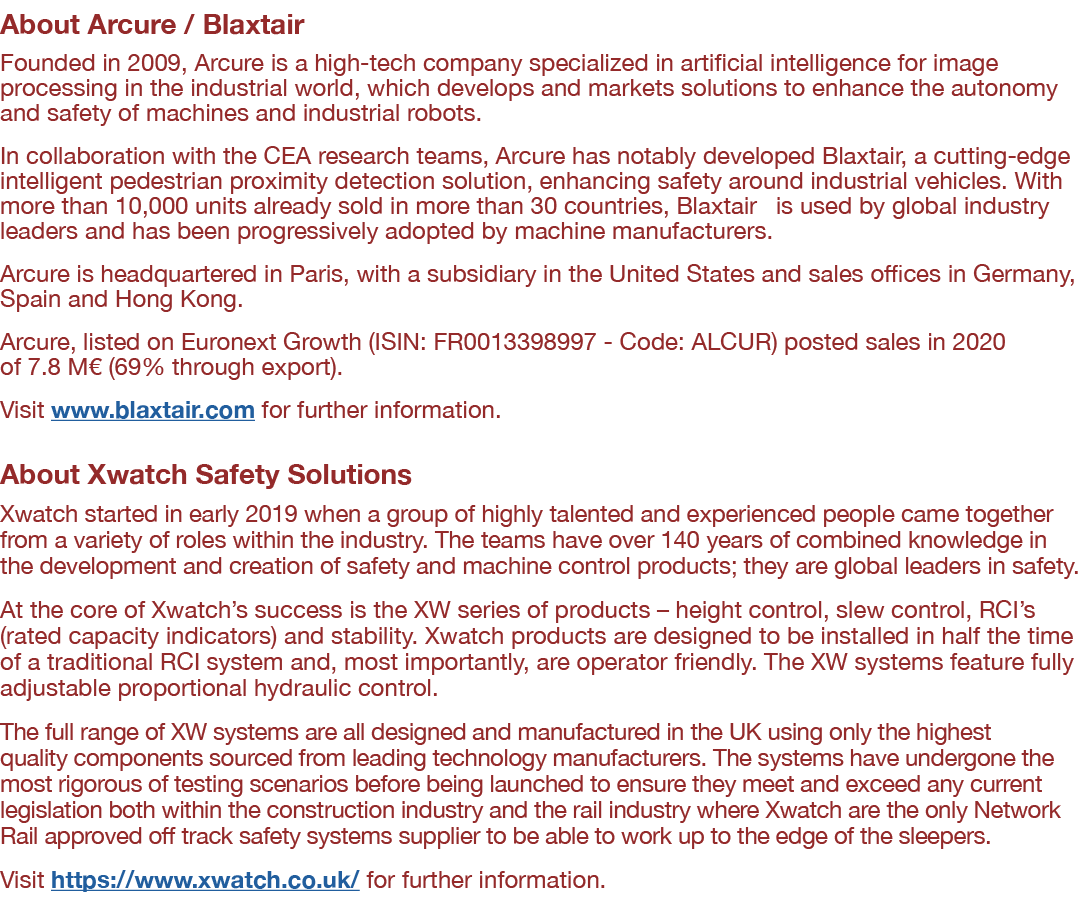 About Arcure   Blaxtair Founded in 2009, Arcure is a high-tech company specialized in artificial intelligence for ima   