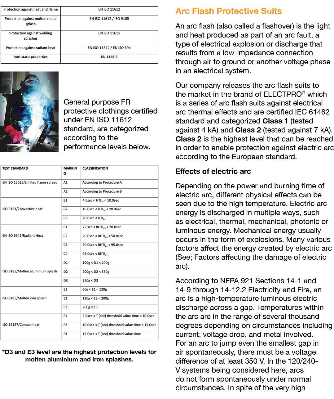   General purpose FR protective clothings certified under EN ISO 11612 standard, are categorized according to the per   