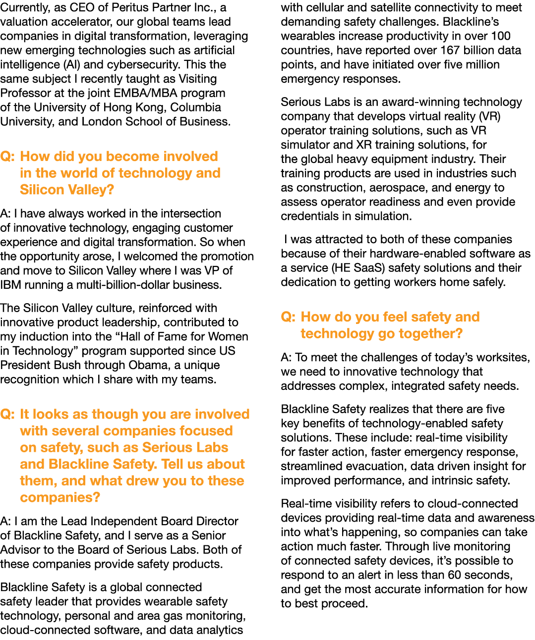 Currently, as CEO of Peritus Partner Inc , a valuation accelerator, our global teams lead companies in digital transf   