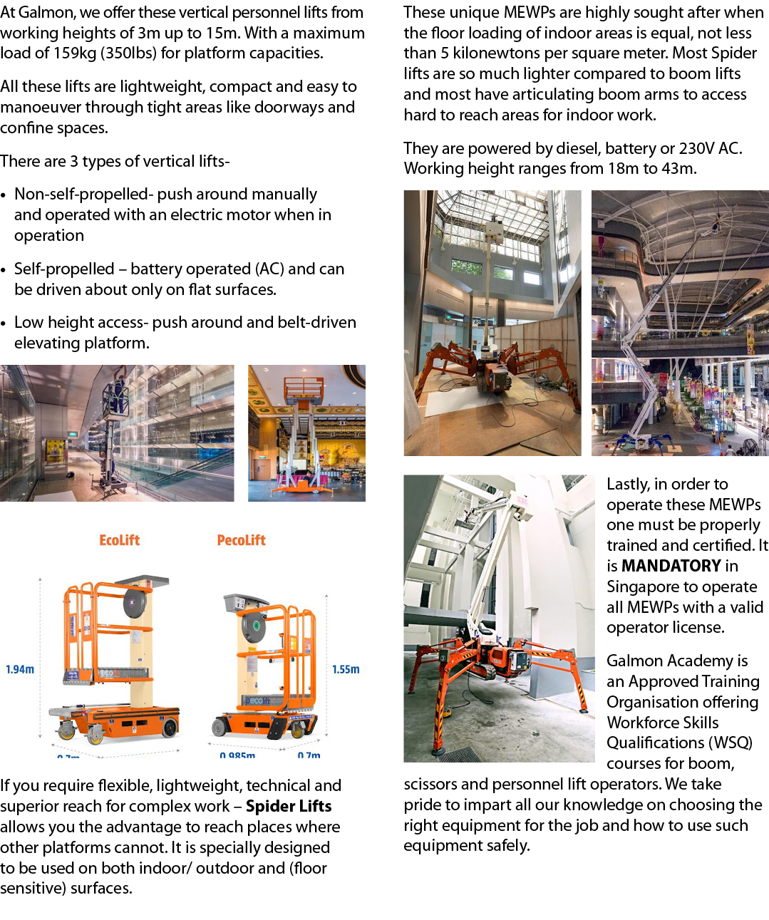 At Galmon, we offer these vertical personnel lifts from working heights of 3m up to 15m  With a maximum load of 159kg   