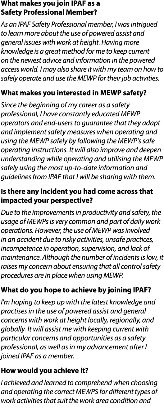 What makes you join IPAF as a Safety Professional Member  As an IPAF Safety Professional member, I was intrigued to l   