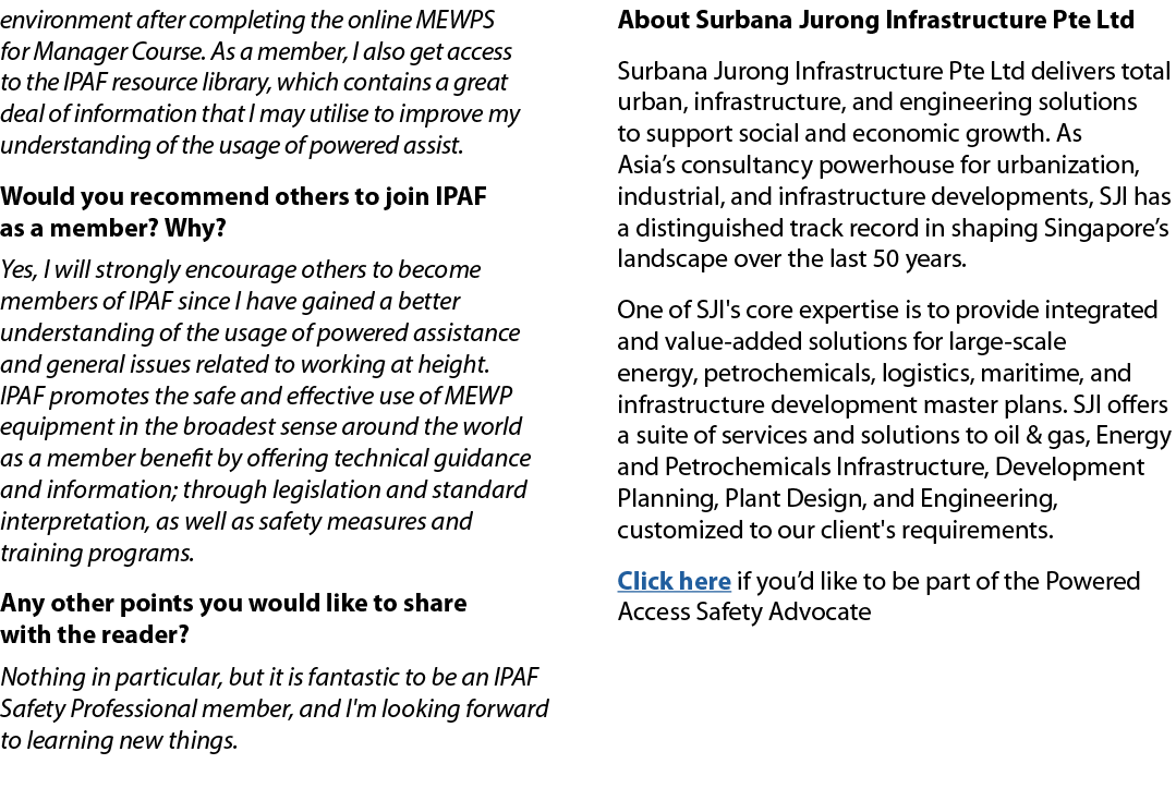environment after completing the online MEWPS for Manager Course  As a member, I also get access to the IPAF resource   