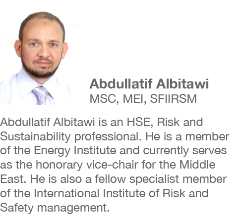  Abdullatif Albitawi MSC, MEI, SFIIRSM Abdullatif Albitawi is an HSE, Risk and Sustainability professional  He is a m   