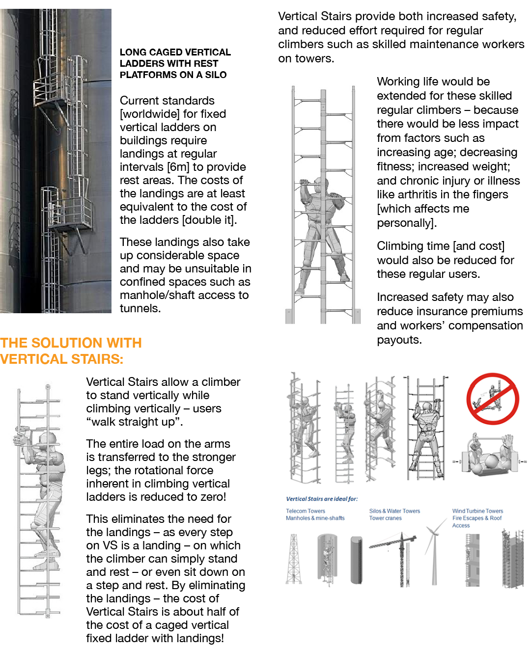  Current standards  worldwide  for fixed vertical ladders on buildings require landings at regular intervals  6m  to    