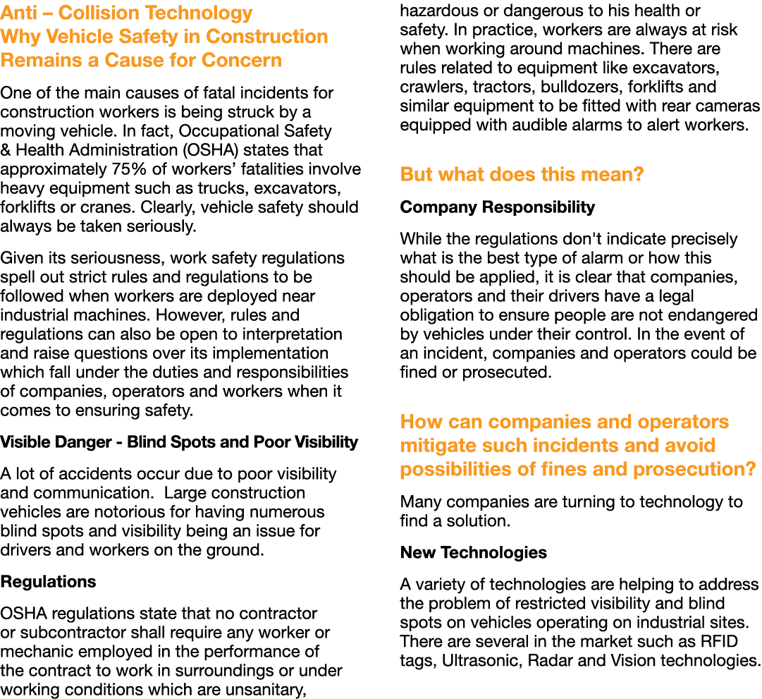 Anti   Collision Technology Why Vehicle Safety in Construction Remains a Cause for Concern One of the main causes of    