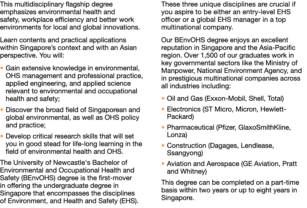This multidisciplinary flagship degree emphasizes environmental health and safety, workplace efficiency and better wo   