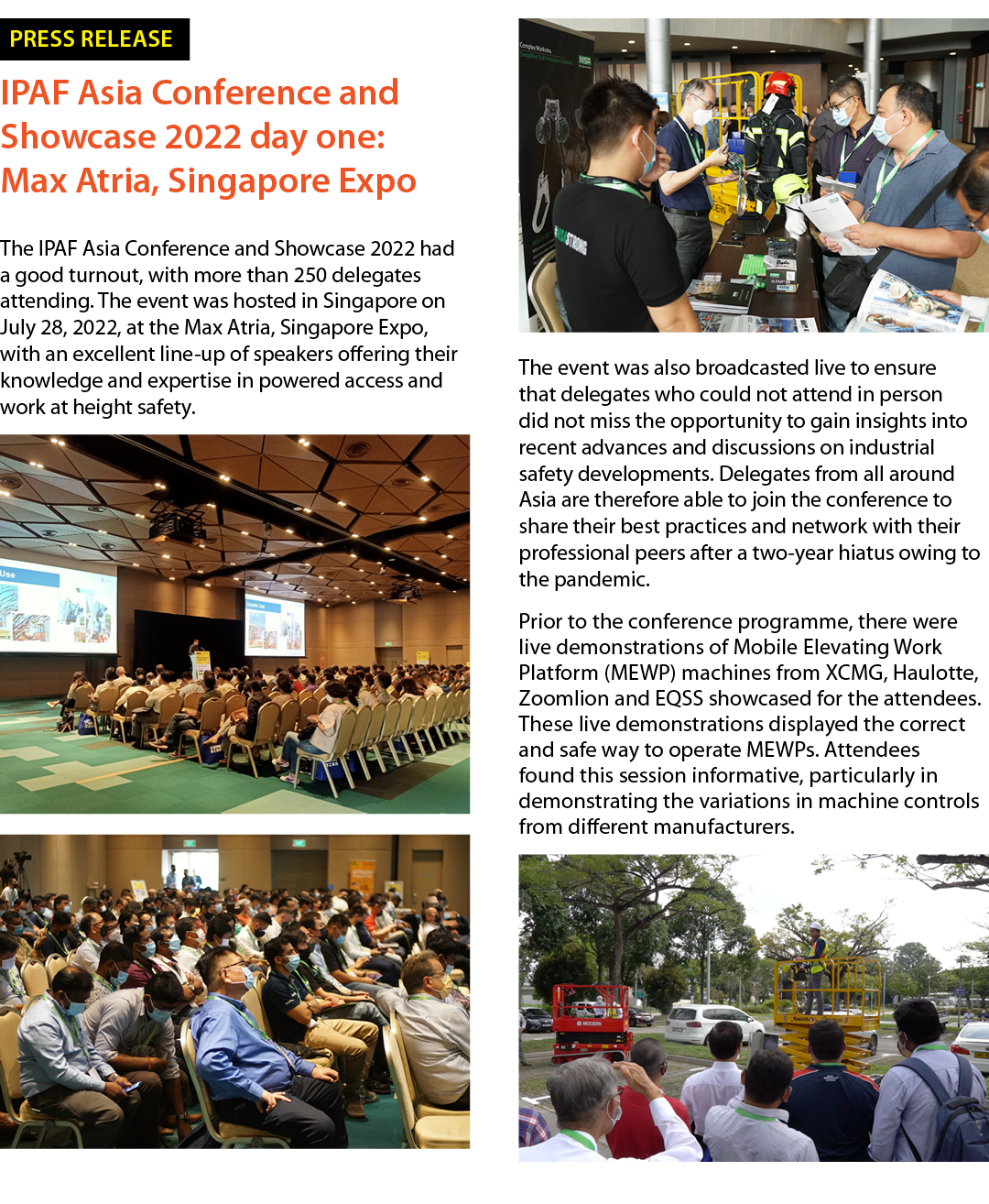  IPAF Asia Conference and Showcase 2022 day one: Max Atria, Singapore Expo The IPAF Asia Conference and Showcase 2022   