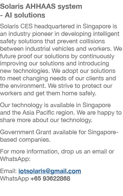 Solaris AHHAAS system - AI solutions Solaris CES headquartered in Singapore is an industry pioneer in developing inte   