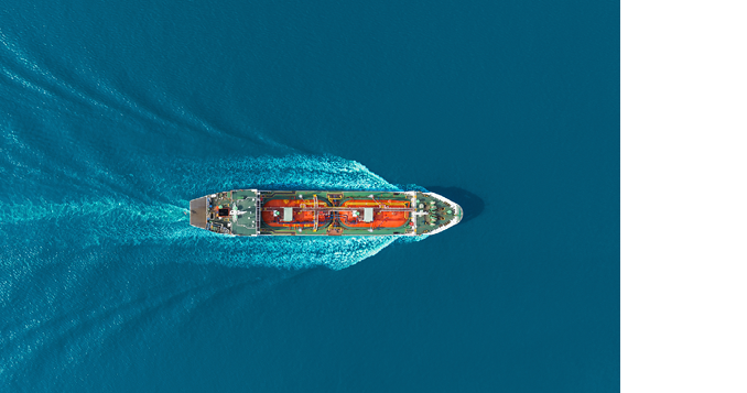 Aerial top view Oil ship tanker carier oil from refinery on the sea 