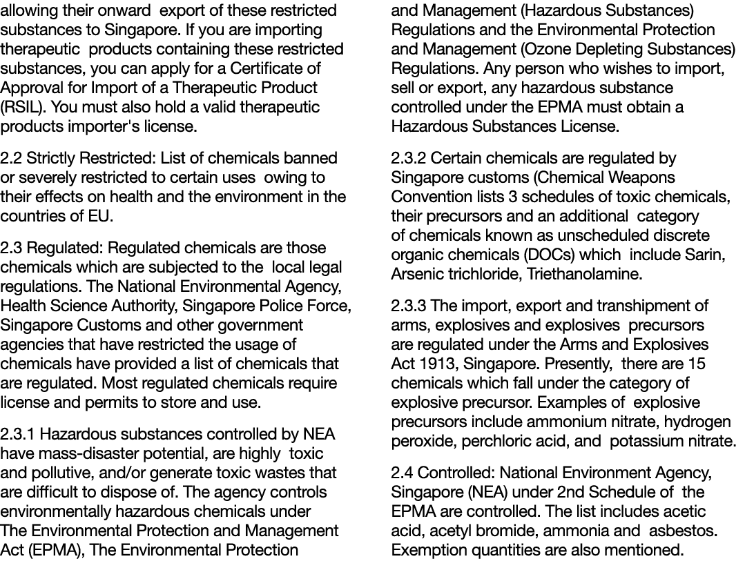 allowing their onward export of these restricted substances to Singapore  If you are importing therapeutic products c   