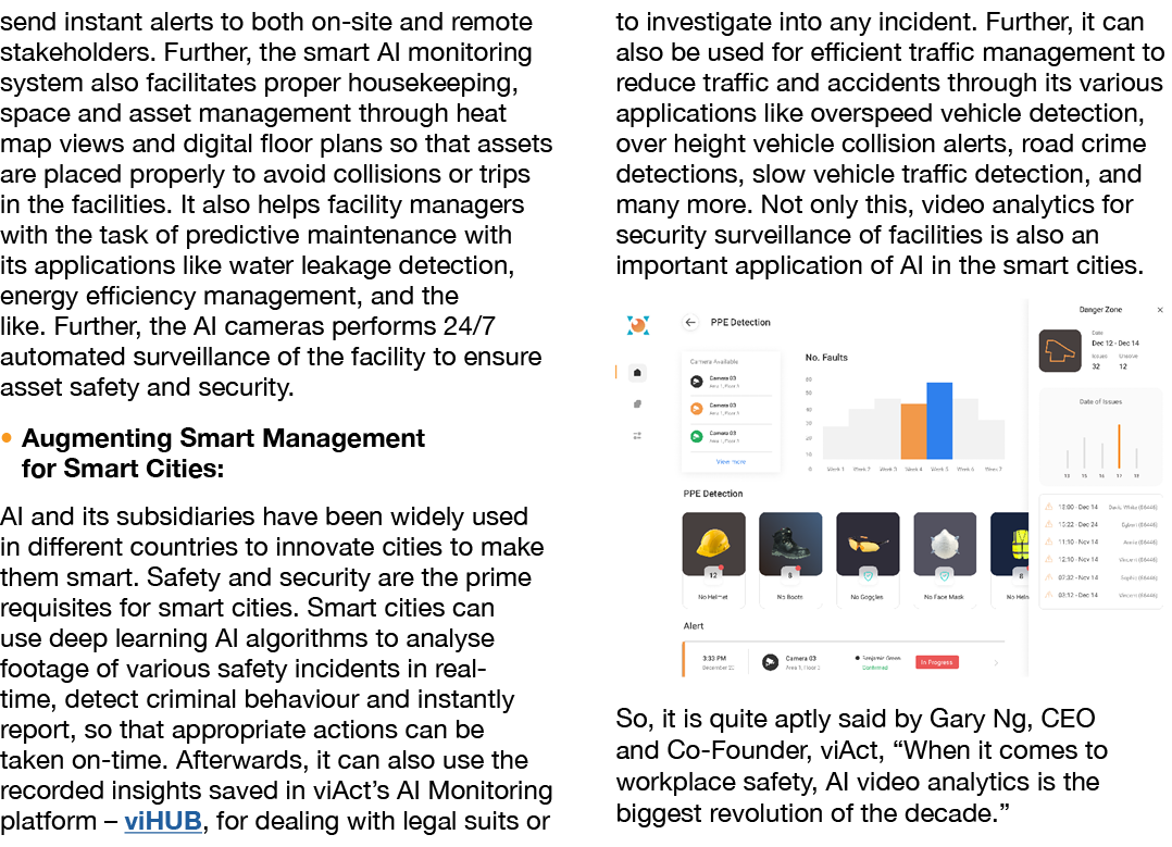 send instant alerts to both on site and remote stakeholders. Further, the smart AI monitoring system also facilitates...