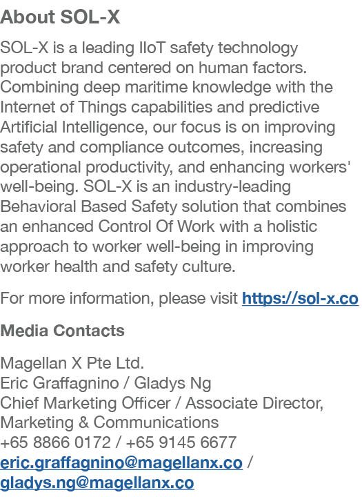 About SOL X SOL X is a leading IIoT safety technology product brand centered on human factors. Combining deep maritim...
