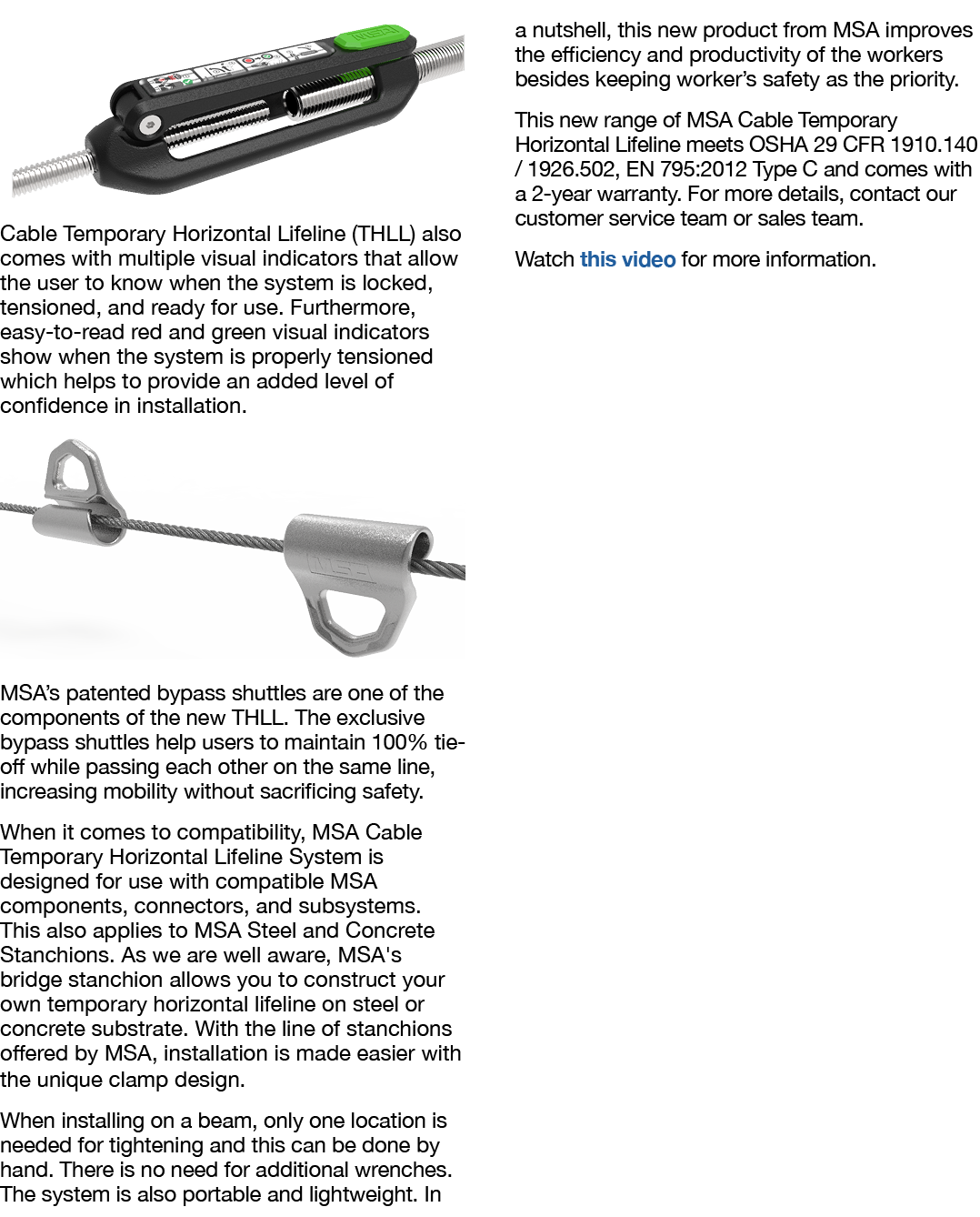 ￼ Cable Temporary Horizontal Lifeline (THLL) also comes with multiple visual indicators that allow the user to know w...