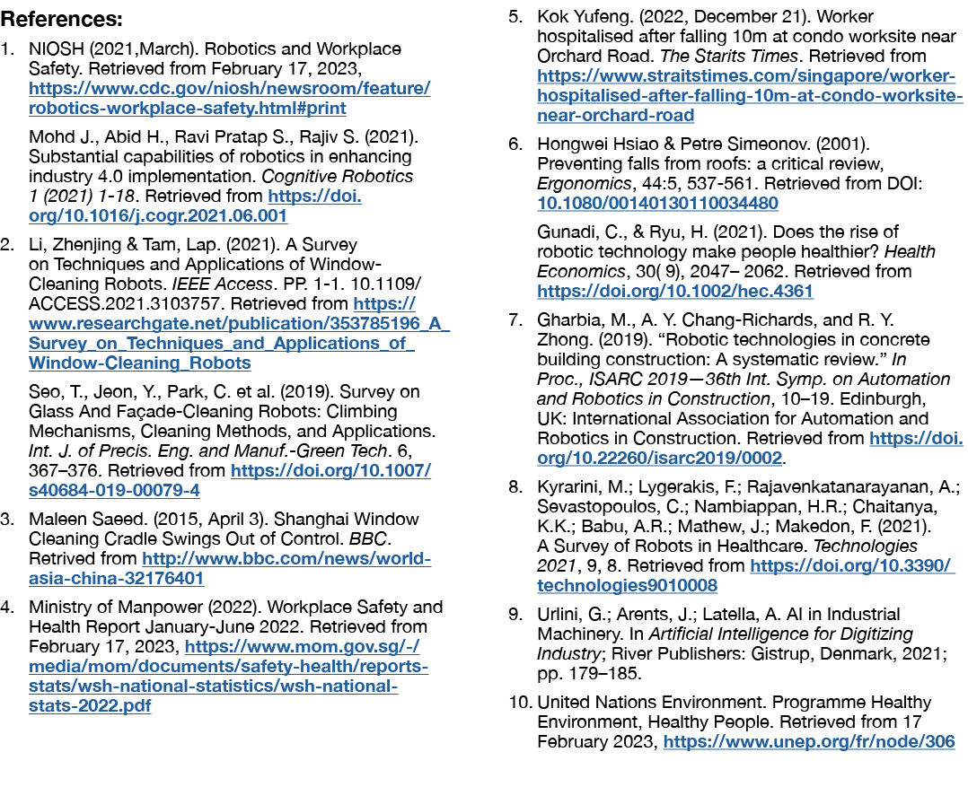 References: 1. NIOSH (2021,March). Robotics and Workplace Safety. Retrieved from February 17, 2023, https://www.cdc.g...