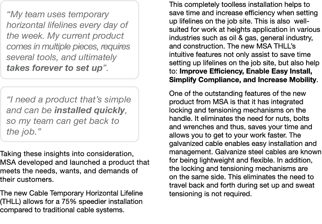￼ ￼ Taking these insights into consideration, MSA developed and launched a product that meets the needs, wants, and d...