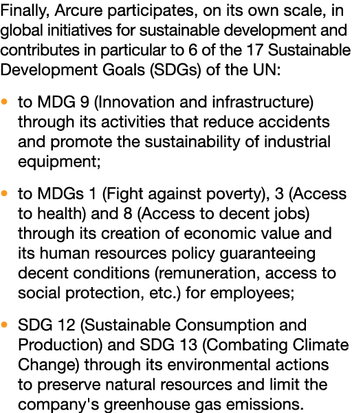 Finally, Arcure participates, on its own scale, in global initiatives for sustainable development and contributes in ...