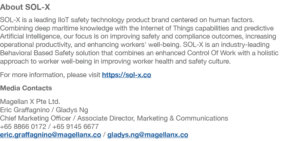 About SOL X SOL X is a leading IIoT safety technology product brand centered on human factors. Combining deep maritim...