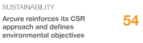 SUSTAINABILITY,54,Arcure reinforces its CSR approach and defines environmental objectives