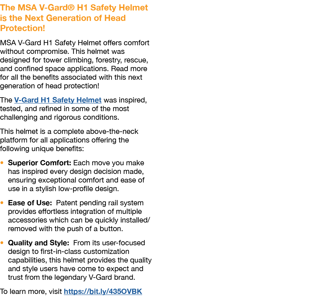 The MSA V Gard® H1 Safety Helmet is the Next Generation of Head Protection! MSA V Gard H1 Safety Helmet offers comfor...