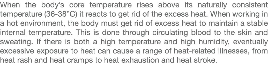 When the body’s core temperature rises above its naturally consistent temperature (36 38°C) it reacts to get rid of t...