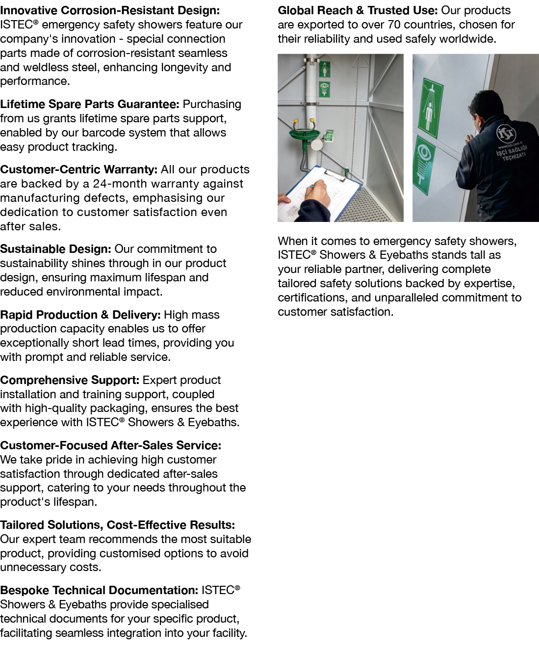Innovative Corrosion Resistant Design: ISTEC® emergency safety showers feature our company's innovation special conne...
