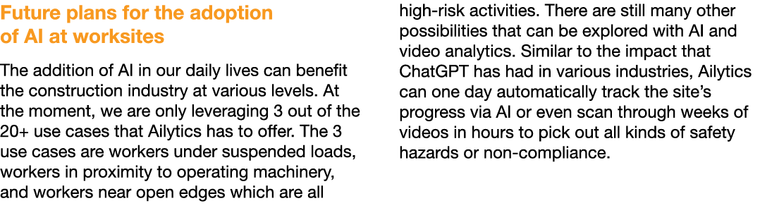 Future plans for the adoption of AI at worksites The addition of AI in our daily lives can benefit the construction i...