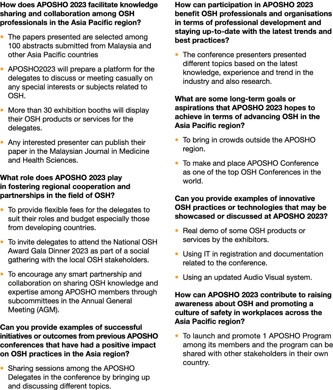 How does APOSHO 2023 facilitate knowledge sharing and collaboration among OSH professionals in the Asia Pacific regio...