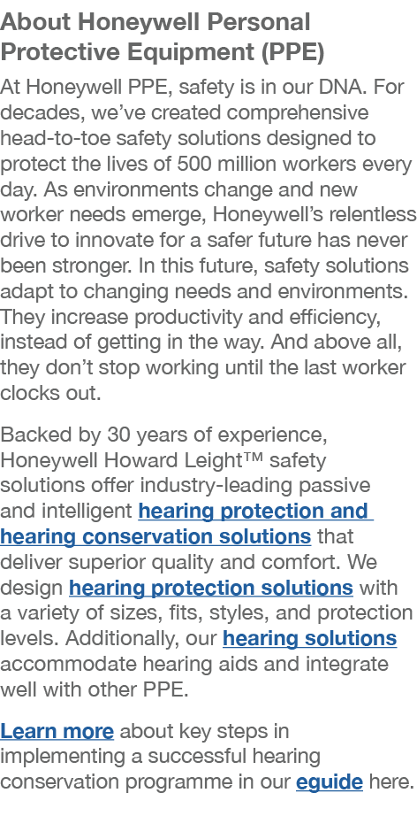 About Honeywell Personal Protective Equipment (PPE) At Honeywell PPE, safety is in our DNA. For decades, we’ve create...