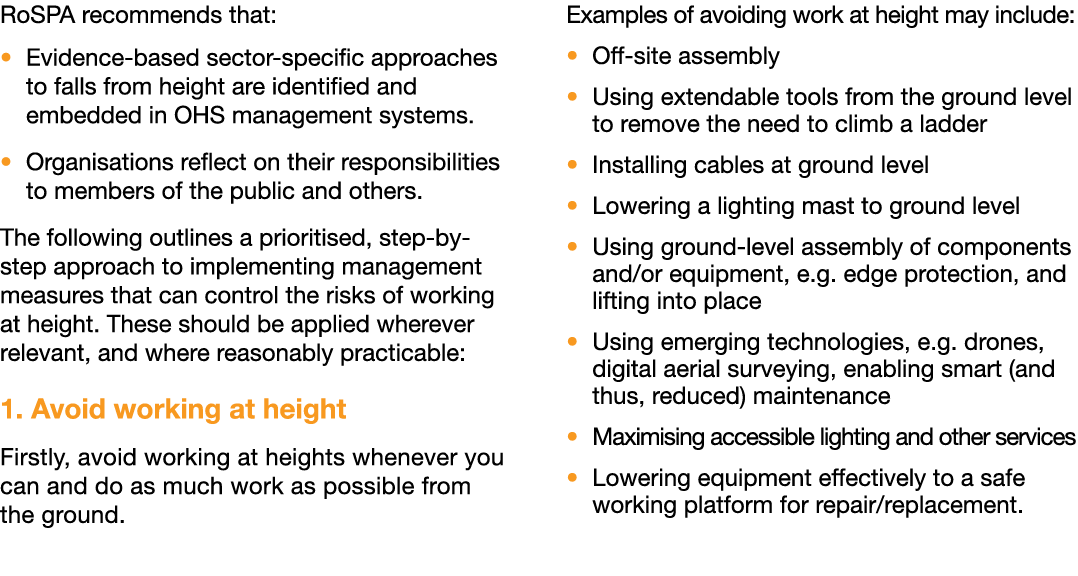 RoSPA recommends that: � Evidence based sector specific approaches to falls from height are identified and embedded i...